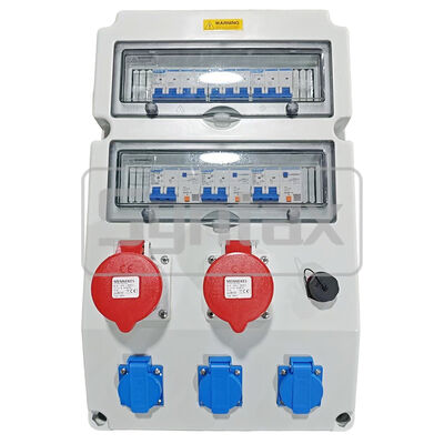Syntax CX4 Wall Mounted Distribution Box 63AMP Three Phase Four Wire with IP65 Waterproof Mennekes Sockets & RJ45 Network Interface