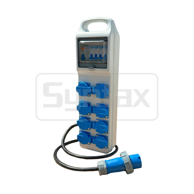 Syntax CT3 16A Pembagi Daya Listrik IP44 Kotak Distribusi Dengan 8 Soket Schuko 490 * 142 * 95mm