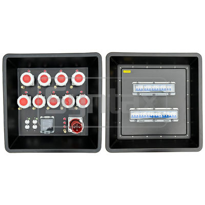 Syntax MD3 4P 63A Papan Distribusi Portable Tiga Fase HDPE IP67 Dengan Pemutus untuk Kekuatan Acara 630x430x680mm