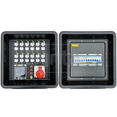 Syntax MD1 Tiga Fase 4P 32AMP HDPE Portable Distribution Box IP67 Dengan 12 Nomor UL Terdaftar Nema Dual Sockets 430x380x460mm