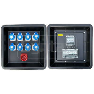 Syntax MD1 Tiga Fase 32AMP HDPE Portable Distribution Board IP67 Untuk Stage Power Supply 430x380x460mm