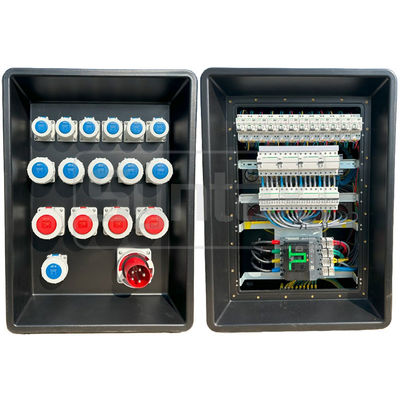 Syntax MD4 Tiga Fase 125A IP67 Waterproof HDPE Power Distro Dengan Schneider Breaker Dan PowerSyntax Industrial Plugs dan Sockets 630x430x900mm
