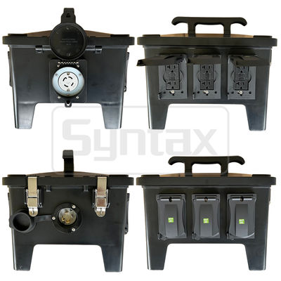 Unit Distribusi Daya Portabel Tahan Air Syntax MP24 30A Fase Tunggal 2-Kutub 4 Kabel Stopkontak Terdaftar UL/ETL