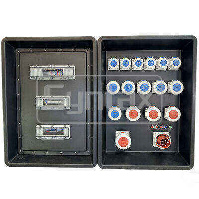 Syntax MD4 Tiga Fase 63AMP IP67 Papan Distribusi Daya Portabel HDPE Tahan Air Untuk Acara Olahraga FIFA Di Qatar 630x430x900mm